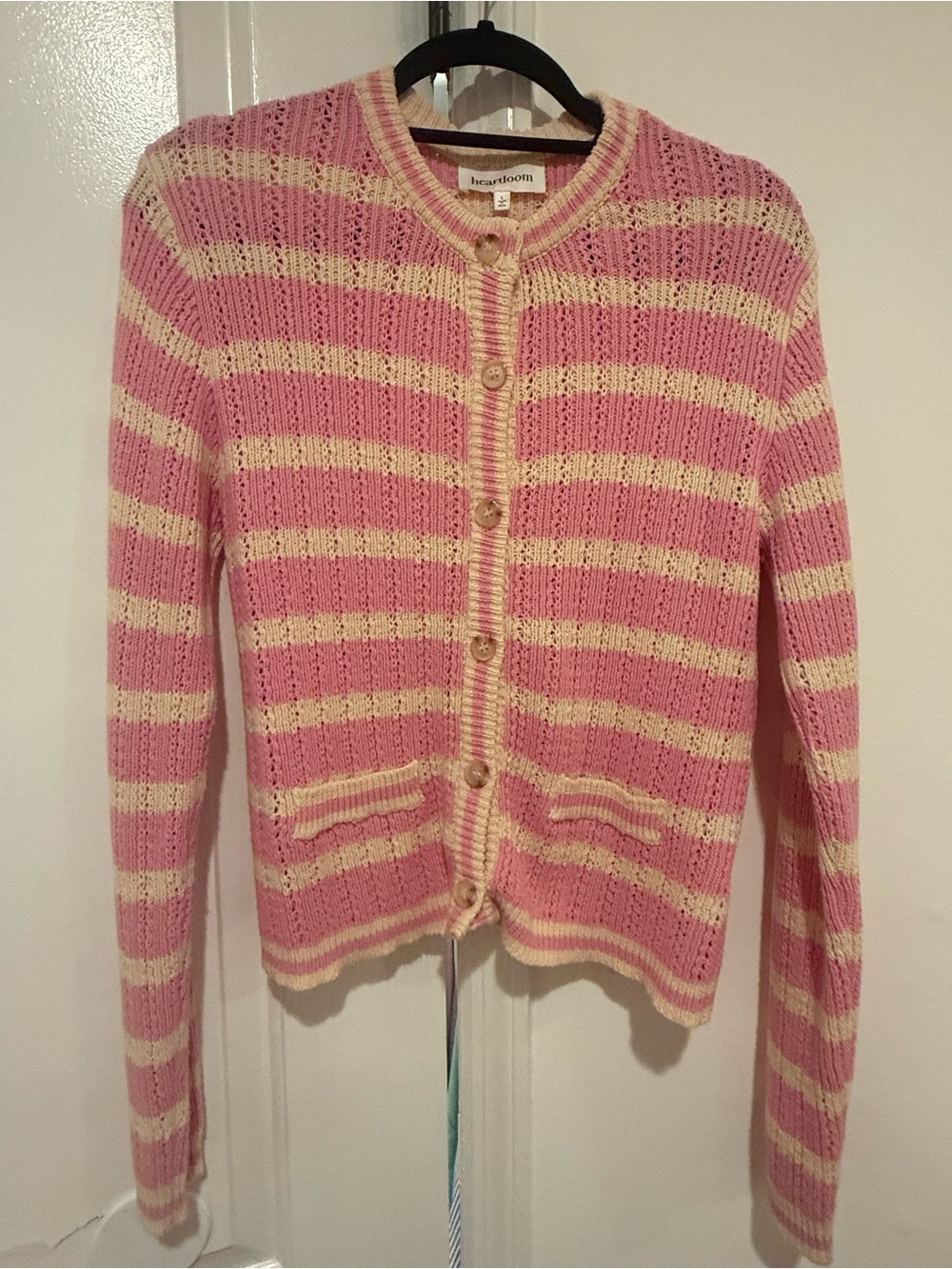 Heartloom Pink & Cream Striped Cardigan